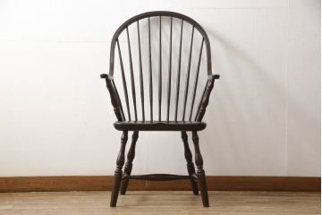 中古　美品　松本民芸家具　ウィンザーチェア　曲木　すっきりとしたデザインが魅力のアーチバックアームチェア(板座チェア、ダイニングチェア、ウインザーチェア)(定価約19万円)(R-058332)