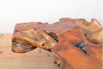 和製ヴィンテージ　特大!!　総欅材(ケヤキ材)　天板厚13.5cm　自然の壮大さを感じさせる、古木を輪切りにした一枚板の座卓(ローテーブル、センターテーブル、ビンテージ)(推定 定価約200万円以上)(R-058336)