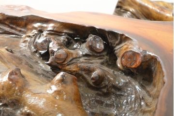 和製ヴィンテージ　特大!!　総欅材(ケヤキ材)　天板厚13.5cm　自然の壮大さを感じさせる、古木を輪切りにした一枚板の座卓(ローテーブル、センターテーブル、ビンテージ)(推定 定価約200万円以上)(R-058336)