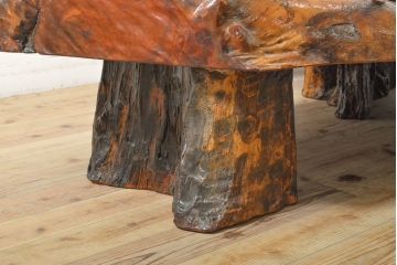 和製ヴィンテージ　特大!!　総欅材(ケヤキ材)　天板厚13.5cm　自然の壮大さを感じさせる、古木を輪切りにした一枚板の座卓(ローテーブル、センターテーブル、ビンテージ)(推定 定価約200万円以上)(R-058336)