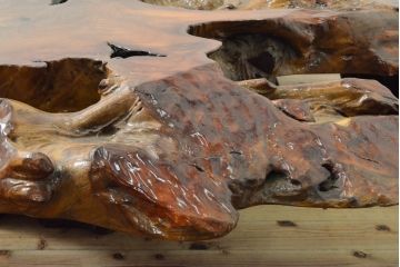 和製ヴィンテージ　特大!!　総欅材(ケヤキ材)　天板厚13.5cm　自然の壮大さを感じさせる、古木を輪切りにした一枚板の座卓(ローテーブル、センターテーブル、ビンテージ)(推定 定価約200万円以上)(R-058336)