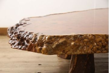 和製ヴィンテージ　特大!!　花梨材(カリン材)　極厚天板9cm　葡萄杢が楽しめる一枚板の座卓(ローテーブル、センターテーブル、ビンテージ)(R-058338)