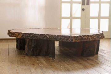 和製ヴィンテージ　特大!!　花梨材(カリン材)　葡萄杢　極厚天板8.5cm　一枚板　存在感抜群の座卓(ローテーブル、センターテーブル、ビンテージ)(R-058339)