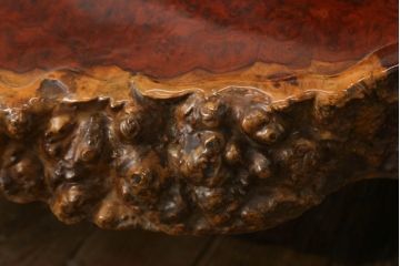 和製ヴィンテージ　特大!!　花梨材(カリン材)　葡萄杢　極厚天板8.5cm　一枚板　存在感抜群の座卓(ローテーブル、センターテーブル、ビンテージ)(R-058339)