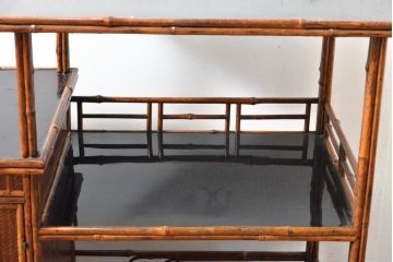 和製ビンテージ　工芸家具　繊細な造り込みの、虎斑竹(トラフダケ)と網代の飾り棚(茶棚、茶箪笥、収納棚、ヴィンテージ)(R-058340)