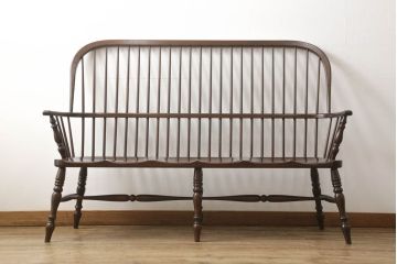 中古　美品　松本民芸家具　クラシカルなデザインが美しいウィンザーチェア(ウィンザーベンチ、長椅子、3人掛けベンチ、ウインザーチェア)(R-058342)