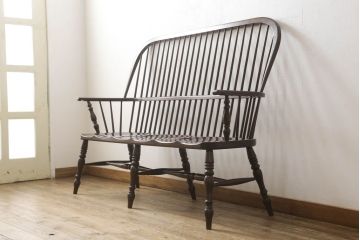 中古　美品　松本民芸家具　クラシカルなデザインが美しいウィンザーチェア(ウィンザーベンチ、長椅子、3人掛けベンチ、ウインザーチェア)(R-058342)
