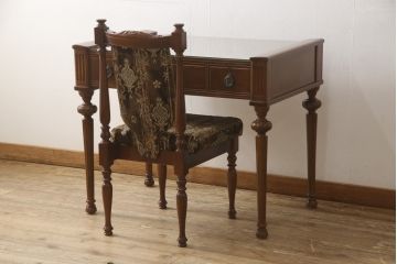 中古　美品　国会議事堂納品の高級家具メーカー　徳田家具　クラシカルなデスクとチェアのセット(ワークデスク、在宅ワーク用、テーブル、椅子、イス)(R-058344)