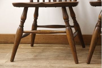 和製ビンテージ　キツツキマーク　オーク材　木の温もりが感じられるダイニングチェア3脚セット(板座チェア、イス、椅子、ヴィンテージ)(R-058350)