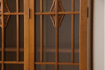 和製アンティーク　美品　上手物!　大正ロマン　ナラ材　凝った作りが魅力的な高級キャビネット(食器棚、戸棚、本棚、本箱、書棚)(R-058357)