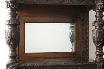 イギリスアンティーク　珍しいデザイン!　オーク材　凝った彫刻が目を引く縦型オープンシェルフ(飾り棚、陳列棚、キャビネット、オープンラック)(R-058367)