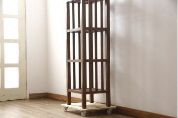中古　希少な絶版品!　美品　アジアン家具　ヒッカドゥワ(HIKKA DUWA)　チーク材　シンプルな縦型飾り棚(オープンラック、オープンシェルフ)(R-058369)