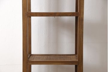 中古　希少な絶版品!　美品　アジアン家具　ヒッカドゥワ(HIKKA DUWA)　チーク材　シンプルな縦型飾り棚(オープンラック、オープンシェルフ)(R-058369)
