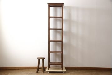 中古　希少な絶版品!　美品　アジアン家具　ヒッカドゥワ(HIKKA DUWA)　チーク材　シンプルな縦型飾り棚(オープンラック、オープンシェルフ)(R-058369)
