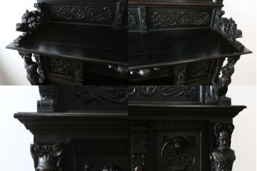 特大最高級!　イギリスアンティーク　オーク材　彫刻の素晴らしいパーラーキャビネット(食器棚、戸棚、収納棚、カップボード)(R-058376)