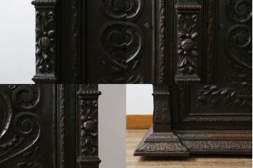 特大最高級!　イギリスアンティーク　オーク材　彫刻の素晴らしいパーラーキャビネット(食器棚、戸棚、収納棚、カップボード)(R-058376)