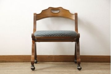 中古　美品　DREXEL HERITAGE(ドレクセルヘリテイジ)　ESPERANTO(エスペラント)　美しい曲線を描く木製フレームが目を惹くキャスター付きチェア(サイドチェア、ダイニングチェア、ワークチェア、椅子、イス)(定価約20万円)(R-058390)