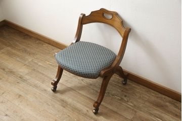 中古　美品　DREXEL HERITAGE(ドレクセルヘリテイジ)　ESPERANTO(エスペラント)　美しい曲線を描く木製フレームが目を惹くキャスター付きチェア(サイドチェア、ダイニングチェア、ワークチェア、椅子、イス)(定価約20万円)(R-058391)