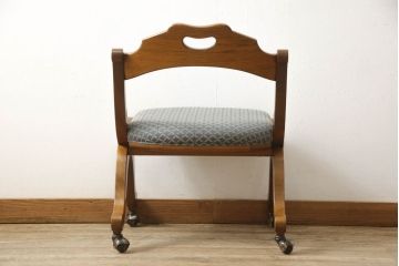 中古　美品　DREXEL HERITAGE(ドレクセルヘリテイジ)　ESPERANTO(エスペラント)　美しい曲線を描く木製フレームが目を惹くキャスター付きチェア(サイドチェア、ダイニングチェア、ワークチェア、椅子、イス)(定価約20万円)(R-058392)
