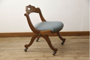 中古　美品　DREXEL HERITAGE(ドレクセルヘリテイジ)　ESPERANTO(エスペラント)　美しい曲線を描く木製フレームが目を惹くキャスター付きチェア(サイドチェア、ダイニングチェア、ワークチェア、椅子、イス)(定価約20万円)(R-058393)