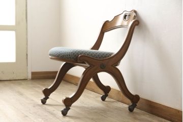 中古　美品　DREXEL HERITAGE(ドレクセルヘリテイジ)　ESPERANTO(エスペラント)　美しい曲線を描く木製フレームが目を惹くキャスター付きチェア(サイドチェア、ダイニングチェア、ワークチェア、椅子、イス)(定価約20万円)(R-058393)