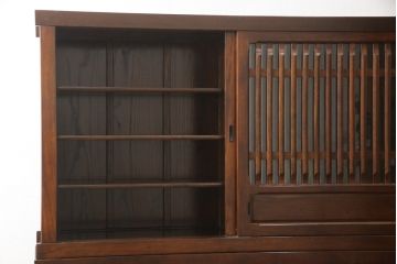 中古　美品　総欅(ケヤキ)材　和モダンな雰囲気を醸し出す二段重ね水屋箪笥(定価約88万円)(キャビネット、食器棚、戸棚、収納棚)(R-058419)