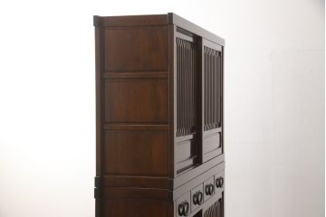 中古　美品　総欅(ケヤキ)材　和モダンな雰囲気を醸し出す二段重ね水屋箪笥(定価約88万円)(キャビネット、食器棚、戸棚、収納棚)(R-058419)