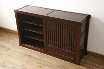 中古　美品　総欅(ケヤキ)材　和モダンな雰囲気を醸し出す水屋箪笥サイドボード(キャビネット、食器棚、戸棚、収納棚)(R-058420)