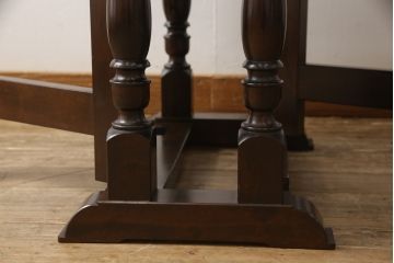 中古　美品　松本民芸家具　28型　天板を折り畳みできるクラシカルなゲートレッグテーブル(バタフライ卓)(ダイニングテーブル、バタフライテーブル、オーバルテーブル)(R-058435)