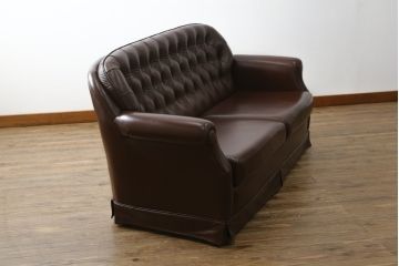 中古　美品　三越百貨店　本革(レザー)　クラシカルで高級感ある佇まいが魅力的な2人掛けソファ(定価推定50万円)(二人掛け、2P)(R-058449)