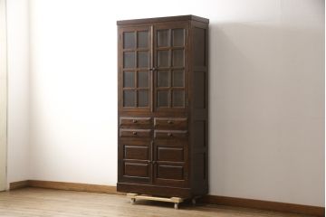 中古　美品　松本民芸家具　シックな空間づくりが叶うG-2型面取り食器棚(定価約49万円)(収納棚、戸棚、本棚、カップボード、キャビネット)(R-058456)