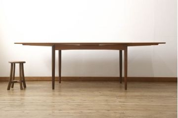 デンマークビンテージ　チーク材　シンプルなデザインが取り入れやすいダイニングテーブル(エクステンションテーブル、ドローリーフテーブル、食卓、ヴィンテージ)(R-058463)