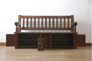 中古　美品　九州民芸家具　激レア!落ち着きのある空間づくりにおすすめの収納付きベンチ(長椅子、板座、ダイニングチェア)(定価約60万円)(R-058481)