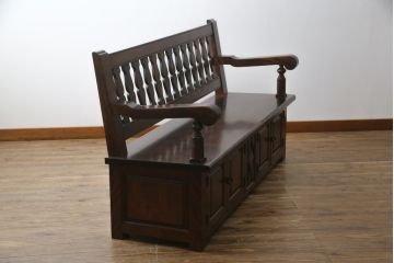 中古　美品　九州民芸家具　激レア!落ち着きのある空間づくりにおすすめの収納付きベンチ(長椅子、板座、ダイニングチェア)(定価約60万円)(R-058481)