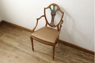中古　超美品　六本木アピス取り扱い　イタリア　細やかで美しいアート入りのアームチェア(ダイニングチェア、椅子、イス)(定価約25万円)(R-058488)