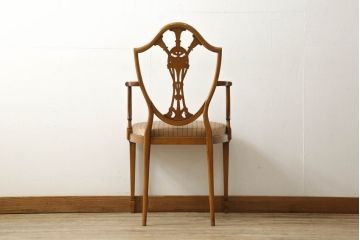 中古　超美品　六本木アピス取り扱い　イタリア　細やかで美しいアート入りのアームチェア(ダイニングチェア、椅子、イス)(定価約25万円)(R-058488)