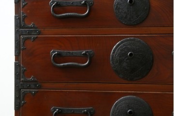 和製アンティーク　上手物!　三方欅(ケヤキ)材　杢目の素晴らしい東北小箪笥　(R-058509)
