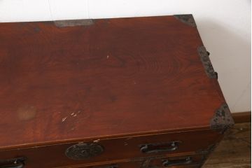 和製アンティーク　上手物!　三方欅(ケヤキ)材　杢目の素晴らしい東北小箪笥(時代箪笥、和タンス、収納たんす、引き出し)(R-058509)