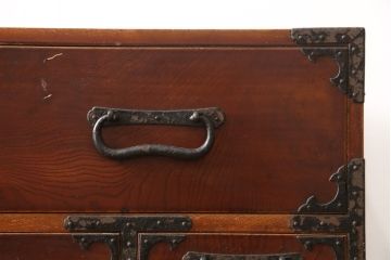 和製アンティーク　上手物!　三方欅(ケヤキ)材　杢目の素晴らしい東北小箪笥(時代箪笥、和タンス、収納たんす、引き出し)(R-058509)