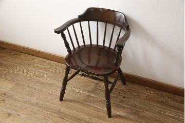 中古　松本民芸家具　#91型　落ち着きのある大人カフェ風インテリアが叶うキャプテンチェア(アームチェア、板座チェア、椅子、ダイニングチェア)(R-058513)