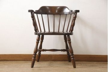 中古　松本民芸家具　#91型　落ち着きのある大人カフェ風インテリアが叶うキャプテンチェア(アームチェア、板座チェア、椅子、ダイニングチェア)(R-058514)