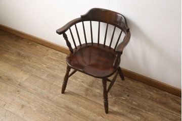 中古　松本民芸家具　#91型　落ち着きのある大人カフェ風インテリアが叶うキャプテンチェア(アームチェア、板座チェア、椅子、ダイニングチェア)(R-058514)