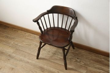 中古　松本民芸家具　#91型　落ち着きのある大人カフェ風インテリアが叶うキャプテンチェア(アームチェア、板座チェア、椅子、ダイニングチェア)(R-058515)