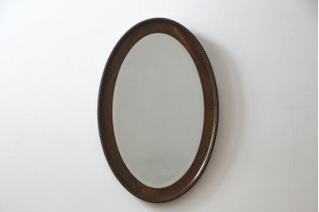 イギリスアンティーク　オーク材　縁の装飾がアクセントのオーバルミラー(鏡)(R-058521)