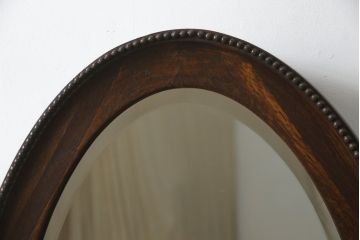 イギリスアンティーク　オーク材　縁の装飾がアクセントのオーバルミラー(鏡)(R-058521)