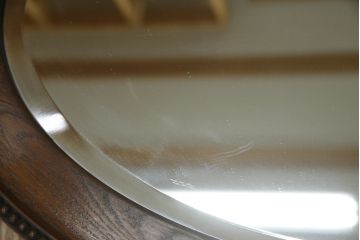 イギリスアンティーク　オーク材　縁の装飾がアクセントのオーバルミラー(鏡)(R-058521)