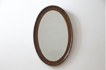 イギリスアンティーク　オーク材　縁の装飾がアクセントのオーバルミラー(鏡)(R-058522)