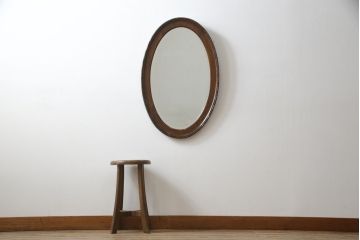 イギリスアンティーク　オーク材　縁の装飾がアクセントのオーバルミラー(鏡)(R-058522)