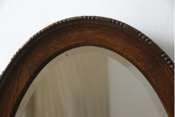 イギリスアンティーク　オーク材　縁の装飾がアクセントのオーバルミラー(鏡)(R-058522)