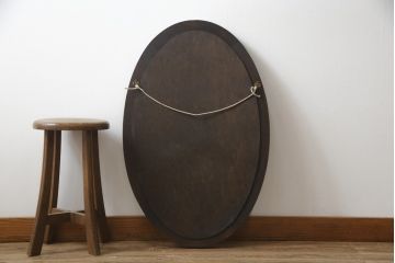 イギリスアンティーク　オーク材　縁の装飾がアクセントのオーバルミラー(鏡)(R-058522)
